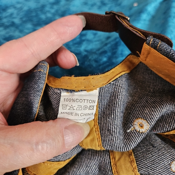 Distressed Adjustable Denim Cap Roses Rhinestone 100% Cotton - Picture 6 of 9